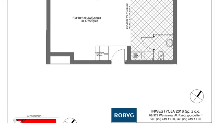 Rzut - Lokal użytkowy na sprzedaż 1 pokój o powierzchni 38,17 m² - numer RM/1B/F/0/LU2 w Rytm Mokotowa - etap 1B