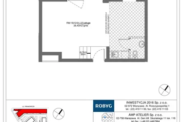 Rzut - Lokal użytkowy na sprzedaż 1 pokój o powierzchni 38,4 m² - numer RM/1B/G/0/LU2 w Rytm Mokotowa - etap 1B