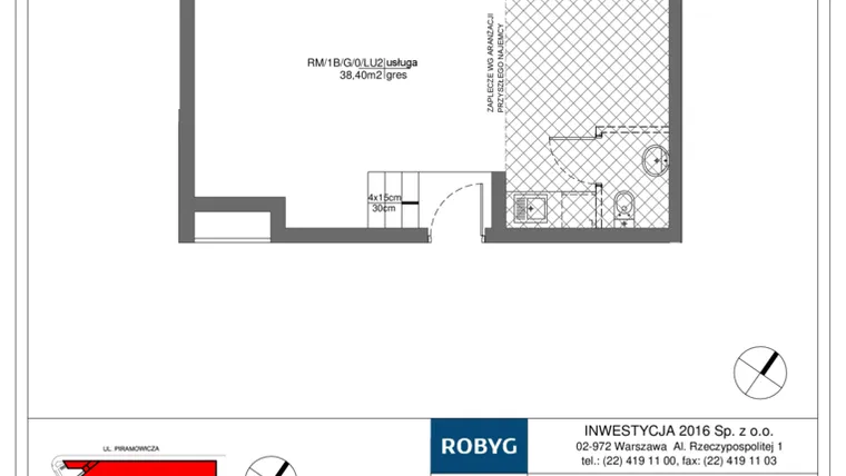 Rzut - Lokal użytkowy na sprzedaż 1 pokój o powierzchni 38,4 m² - numer RM/1B/G/0/LU2 w Rytm Mokotowa - etap 1B