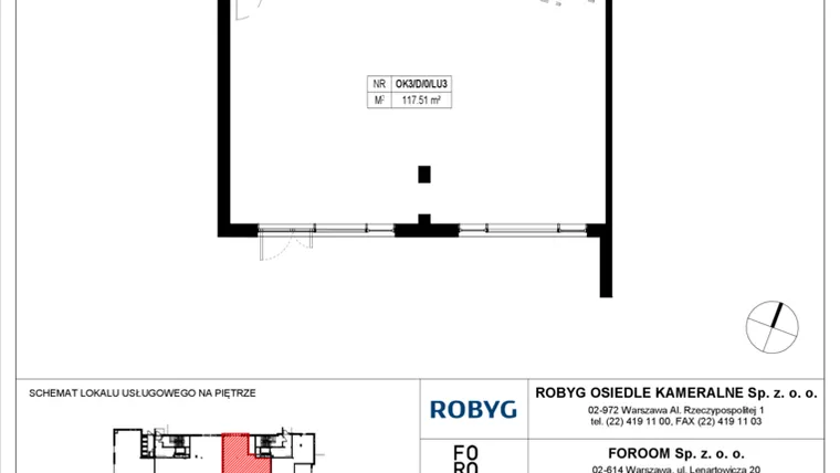 Rzut - Lokal użytkowy na sprzedaż 1 pokój o powierzchni 117,51 m² - numer OK3/D/0/LU3 w Osiedle Kameralne