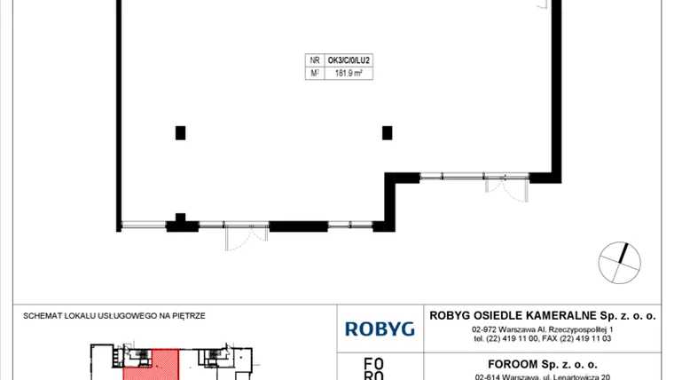 Rzut - Lokal użytkowy na sprzedaż 1 pokój o powierzchni 181,9 m² - numer OK3/C/0/LU2 w Osiedle Kameralne