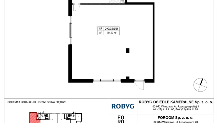 Rzut - Lokal użytkowy na sprzedaż 1 pokój o powierzchni 131,34 m² - numer OK3/C/0/LU1 w Osiedle Kameralne