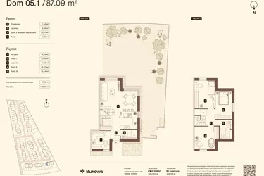 Rzut - Mieszkanie na sprzedaż 5 pokoi o powierzchni 87,09 m² - numer 05.1 w Bukowa