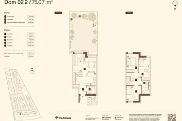 Rzut - Mieszkanie na sprzedaż 4 pokoje o powierzchni 75,07 m² - numer 02.2 w Bukowa