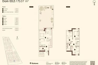 Rzut - Mieszkanie na sprzedaż 4 pokoje o powierzchni 75,07 m² - numer 03.2 w Bukowa