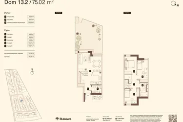 Rzut - Mieszkanie na sprzedaż 4 pokoje o powierzchni 75,02 m² - numer 13.2 w Bukowa