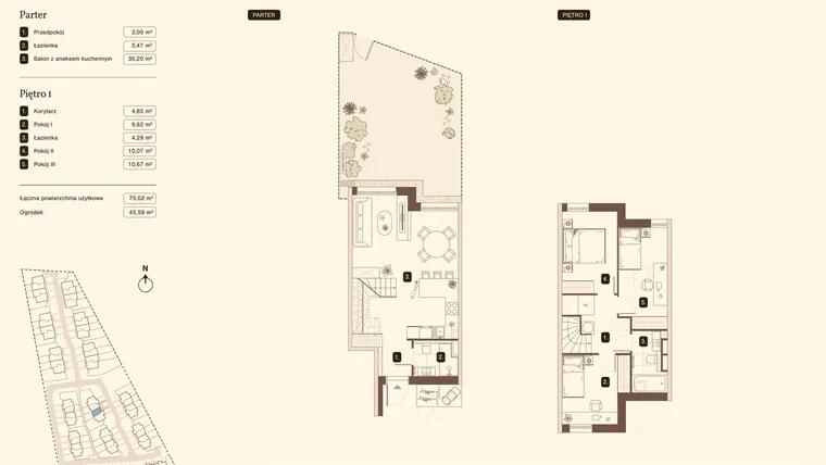 Rzut - Mieszkanie na sprzedaż 4 pokoje o powierzchni 75,02 m² - numer 13.2 w Bukowa