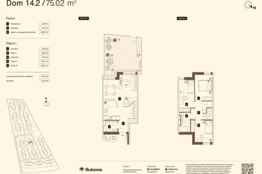 Rzut - Mieszkanie na sprzedaż 4 pokoje o powierzchni 75,02 m² - numer 14.2 w Bukowa