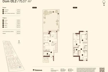 Rzut - Mieszkanie na sprzedaż 4 pokoje o powierzchni 75,07 m² - numer 05.2 w Bukowa