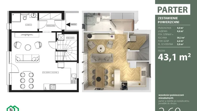 Rzut - Dom na sprzedaż 4 pokoje o powierzchni 87,44 m² - numer 36 w Osiedle Domy Rataja