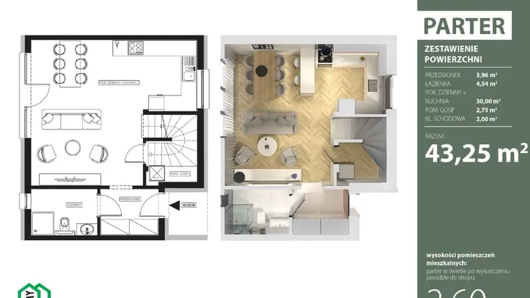 Rzut - Dom na sprzedaż 4 pokoje o powierzchni 87,43 m² - numer 43 w Osiedle Domy Rataja