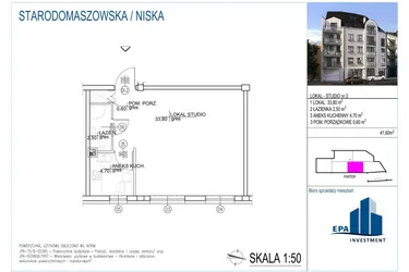 Rzut - Lokal użytkowy na sprzedaż 1 pokój o powierzchni 41,6 m² - numer L3 w Kamienica przy ul. Starodomaszowskiej