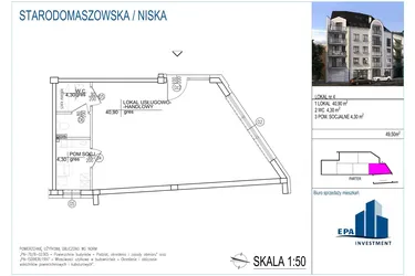 Rzut - Lokal użytkowy na sprzedaż 1 pokój o powierzchni 49,5 m² - numer L4 w Kamienica przy ul. Starodomaszowskiej