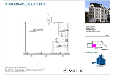 Rzut - Lokal użytkowy na sprzedaż 1 pokój o powierzchni 40,9 m² - numer L2 w Kamienica przy ul. Starodomaszowskiej