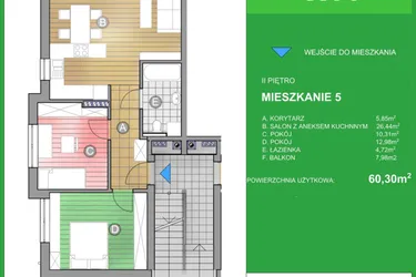 Rzut - Mieszkanie na sprzedaż 3 pokoje o powierzchni 60,3 m² - numer WM/5 w Osiedle Natura - Bud. WN i WM