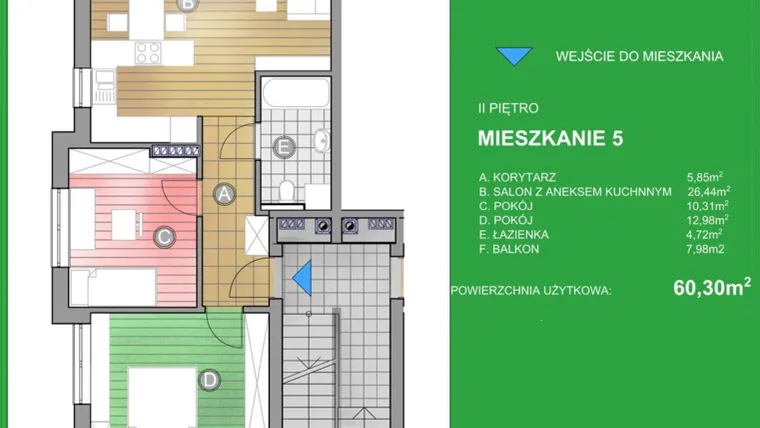 Rzut - Mieszkanie na sprzedaż 3 pokoje o powierzchni 60,3 m² - numer WM/5 w Osiedle Natura - Bud. WN i WM