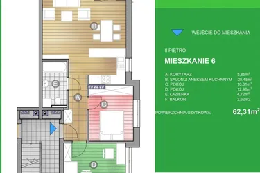 Rzut - Mieszkanie na sprzedaż 3 pokoje o powierzchni 62,31 m² - numer WN/6 w Osiedle Natura - Bud. WN i WM