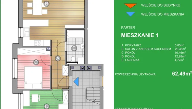 Rzut - Mieszkanie na sprzedaż 3 pokoje o powierzchni 62,49 m² - numer WN/1 w Osiedle Natura - Bud. WN i WM