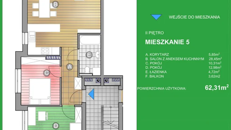 Rzut - Mieszkanie na sprzedaż 3 pokoje o powierzchni 62,31 m² - numer WN/5 w Osiedle Natura - Bud. WN i WM