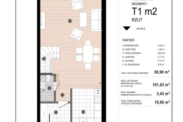 Rzut - Dom na sprzedaż 4 pokoje o powierzchni 101,03 m² - numer T/2 w Osiedle Natura - Bud. T