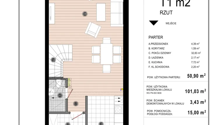 Rzut - Dom na sprzedaż 4 pokoje o powierzchni 101,03 m² - numer T/2 w Osiedle Natura - Bud. T