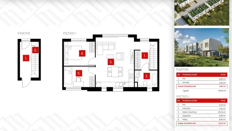 Rzut - Dom na sprzedaż 3 pokoje o powierzchni 64,04 m² - numer 15/1 w Osiedle Zakątek Nadrzeczna