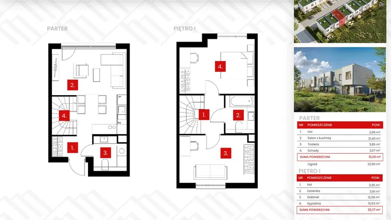 Rzut - Dom na sprzedaż 3 pokoje o powierzchni 65,06 m² - numer 12/2 w Osiedle Zakątek Nadrzeczna