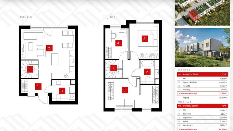 Rzut - Dom na sprzedaż 4 pokoje o powierzchni 78,55 m² - numer 13/2 w Osiedle Zakątek Nadrzeczna