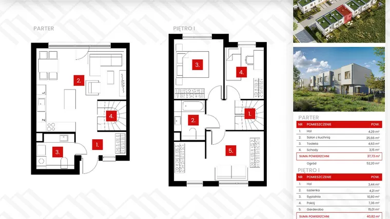 Rzut - Dom na sprzedaż 4 pokoje o powierzchni 78,55 m² - numer 12/1 w Osiedle Zakątek Nadrzeczna