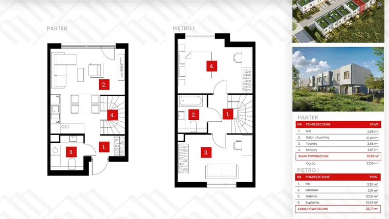Rzut - Dom na sprzedaż 3 pokoje o powierzchni 65,06 m² - numer 11/1 w Osiedle Zakątek Nadrzeczna
