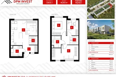 Rzut - Dom na sprzedaż 4 pokoje o powierzchni 78,55 m² - numer 10/1 w Osiedle Zakątek Nadrzeczna