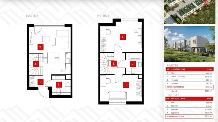Rzut - Dom na sprzedaż 3 pokoje o powierzchni 65,06 m² - numer 10/2 w Osiedle Zakątek Nadrzeczna