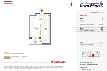 Rzut - Mieszkanie na sprzedaż 2 pokoje o powierzchni 36,89 m² - numer 12 w Miasteczko Nova Sfera 4