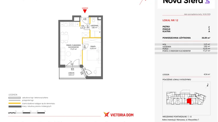 Rzut - Mieszkanie na sprzedaż 2 pokoje o powierzchni 36,89 m² - numer 12 w Miasteczko Nova Sfera 4
