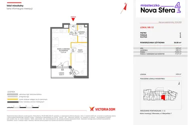 Rzut - Mieszkanie na sprzedaż 2 pokoje o powierzchni 36,89 m² - numer 12 w Miasteczko Nova Sfera 4