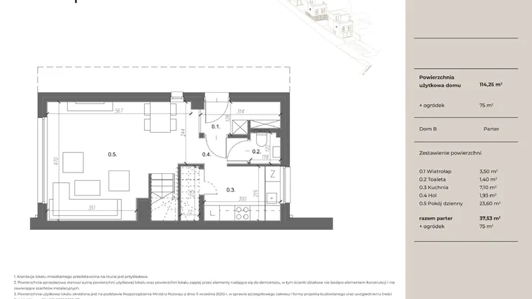 Rzut - Dom na sprzedaż 5 pokoi o powierzchni 114 m² - numer B w Trzy po Trzy