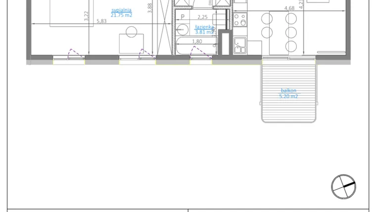 Rzut - Mieszkanie na sprzedaż 2 pokoje o powierzchni 48,02 m² - numer 20.8 w Luna House