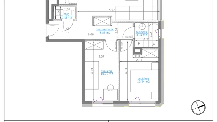 Rzut - Mieszkanie na sprzedaż 3 pokoje o powierzchni 59,74 m² - numer 10.4 w Luna House