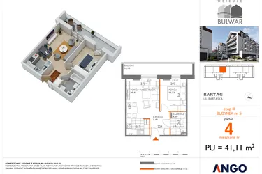 Rzut - Mieszkanie na sprzedaż 2 pokoje o powierzchni 41,11 m² - numer 4 w Osiedle Bulwar bud. 5
