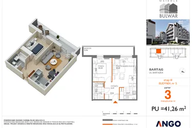 Rzut - Mieszkanie na sprzedaż 2 pokoje o powierzchni 41,26 m² - numer 3 w Osiedle Bulwar bud. 5