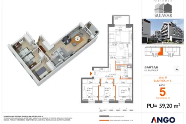 Rzut - Mieszkanie na sprzedaż 4 pokoje o powierzchni 59,2 m² - numer 5 w Osiedle Bulwar bud. 5