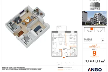 Rzut - Mieszkanie na sprzedaż 2 pokoje o powierzchni 41,11 m² - numer 9 w Osiedle Bulwar bud. 5