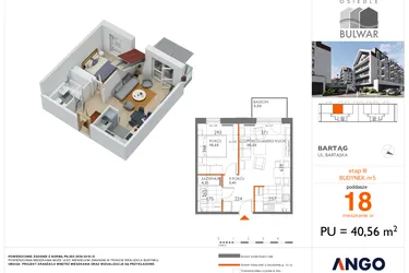 Rzut - Mieszkanie na sprzedaż 2 pokoje o powierzchni 40,56 m² - numer 18 w Osiedle Bulwar bud. 5
