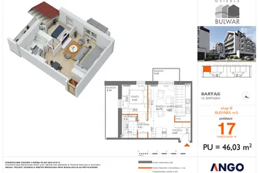 Rzut - Mieszkanie na sprzedaż 2 pokoje o powierzchni 46,03 m² - numer 17 w Osiedle Bulwar bud. 5