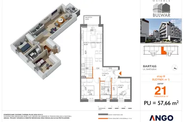 Rzut - Mieszkanie na sprzedaż 3 pokoje o powierzchni 57,66 m² - numer 21 w Osiedle Bulwar bud. 5