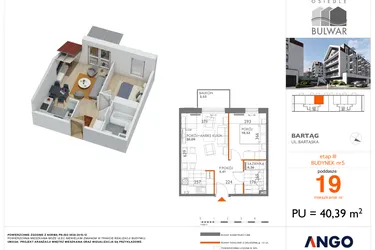 Rzut - Mieszkanie na sprzedaż 2 pokoje o powierzchni 40,39 m² - numer 19 w Osiedle Bulwar bud. 5