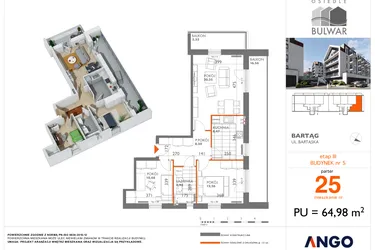 Rzut - Mieszkanie na sprzedaż 3 pokoje o powierzchni 64,98 m² - numer 25 w Osiedle Bulwar bud. 5
