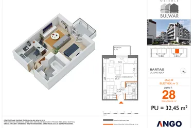 Rzut - Mieszkanie na sprzedaż 1 pokój o powierzchni 32,45 m² - numer 28 w Osiedle Bulwar bud. 5