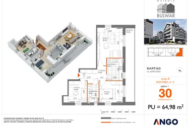 Rzut - Mieszkanie na sprzedaż 3 pokoje o powierzchni 64,98 m² - numer 30 w Osiedle Bulwar bud. 5