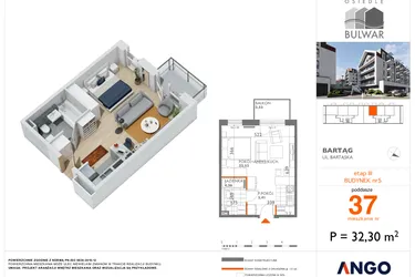 Rzut - Mieszkanie na sprzedaż 1 pokój o powierzchni 32,3 m² - numer 37 w Osiedle Bulwar bud. 5